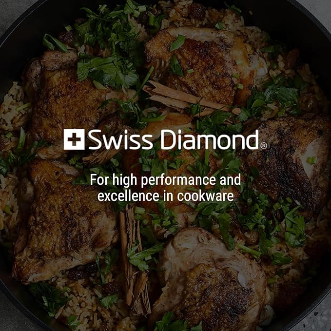 Swiss Diamond Nonstick Saute Pan with Lid, Diamond Coated Aluminum Deep Saute Pan with Lid Features Stainless Steel Handle, Dishwasher & Oven Safe Up To 500 °F, 9.5 Inch, 3.2 Quart