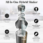 Insulated Cocktail Shaker Set | Double Wall Stainless Steel | Martini Shaker for Home Bar Bartending | Built-in Drink Measurement System & Strainer, Travel Bag, 35 Recipes | Gift Set (Matt Black)