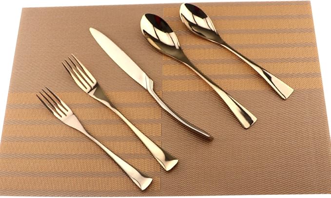 Cutlery Set Rose Gold, 5 Piece Rose Gold Plated Stainless Steel Silverware Flatware Sets, Service for 1