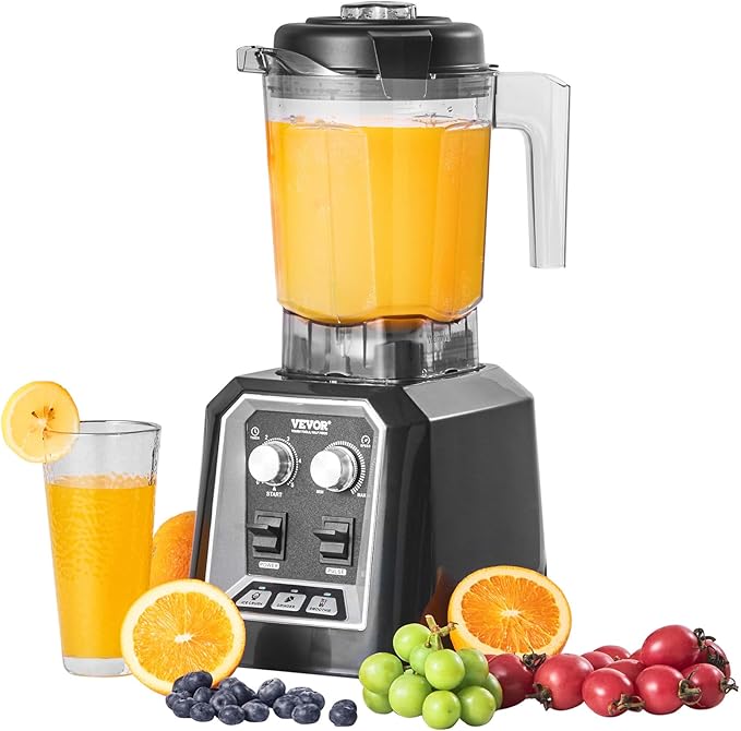 VEVOR Professional Blender, Commercial Countertop Blenders, 68 oz Jar Blender Combo, Stainless Steel 3 Functions, for Frozen Drinks, Shakes, Smoothies, Peree, and Crush Ice, Black
