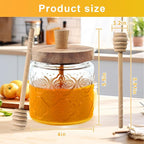 17oz Honey Jar with 3 Wooden Dippers,Pot Container Dispenser,Clear Glass Honey Container for Home Kitchen,Store Honey and Syrup,Easy to Clean