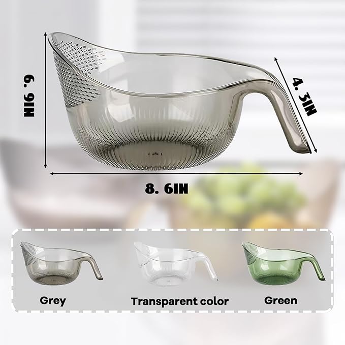 2-In-1 Rice Strainer, Rice Washing Bowl, Rice Washer Beans Washer Strainers And Colanders - Washing Bowl for Fruit Washing Bowl With Strainer, Multifunctional Drain Bask (Gray)
