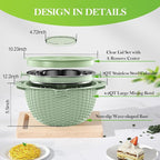 4 in 1 Colander with Bowl Set, Food Strainers and Colanders, Colander for Kitchen, Pasta Strainer, Fruit Washing Bowl, Kitchen Essentials Strainer Basket Bowl, Green
