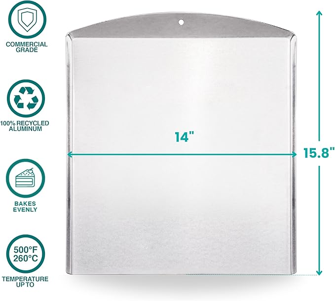 Baker's Secret Commercial Grade Natural Pure Aluminum 2pcs Cookie Sheet Flat 16", 100% Recycled, Baking Tray For Oven, Chemical Free No PFOA, PFOS, and PTFE - The Natural Aluminum Collection