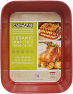 casaWare Ceramic Coated NonStick Lasagna/Roaster Pan 13 x 10 x 3-Inch (Red Granite)