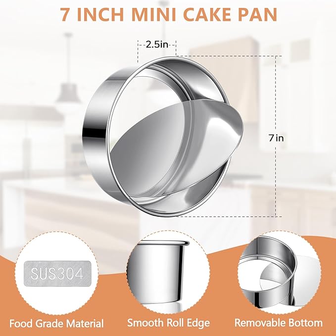 7 Inch Round Cake Pans, Removable Bottom & Easy Releasing, Leakproof & Nonstick Cake Pan, 304 Stainless Steel Cake Baking Cheesecake Pan, Non-Toxic & Healthy