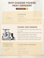 Meat Grinder Heavy Duty - 5 in1 Meat Grinder for Home Use - 3000W Max Powerful - Sausage Stuffer with 3 Stainless Steel Grinding Plates - Size #12 (silver)