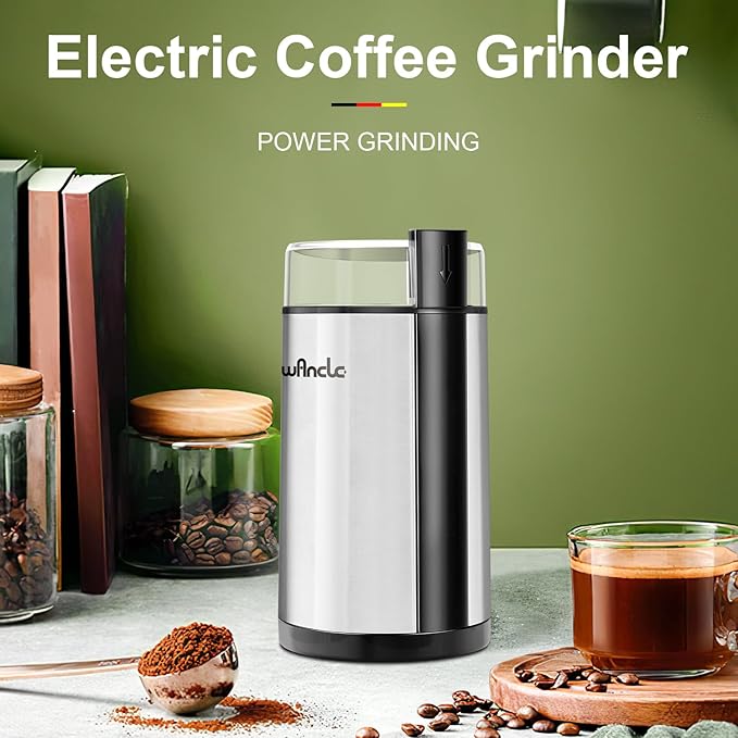 Coffee Grinder, Wancle Electric Coffee Grinder, Quiet Spice Grinder, One Touch Coffee Mill for Beans, Spices and More, with Clean Brush, Stainless Steel