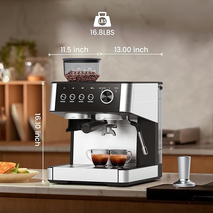 Joy Pebble Espresso Machine,Stainless Steel 15 Bar Semi-Automatic Expresso Coffee Machines, Featuring a Milk Frother,Steam Wand.Removable Water Tank, Cappuccino & Latte Machine for Home