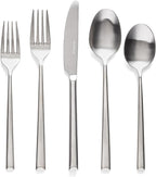 over&back 20pc Modern Flatware Cutlery Set - Comes with 4 Dinner Forks, 4 Salad Forks, 4 Dinner Knives, 4 Dinner Spoons, and 4 Teaspoons - 18/8 Stainless Steel - Dishwasher-Safe - Brushed Stainless