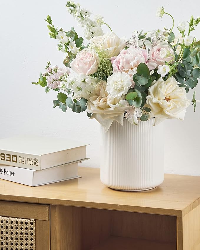 getstar Large Kitchen Utensil Holder for Kitchen Counter (H7.2” x W6.2”), Ceramic Cooking Utensil Holder with Cork Mat (White, Utensils Not Included)