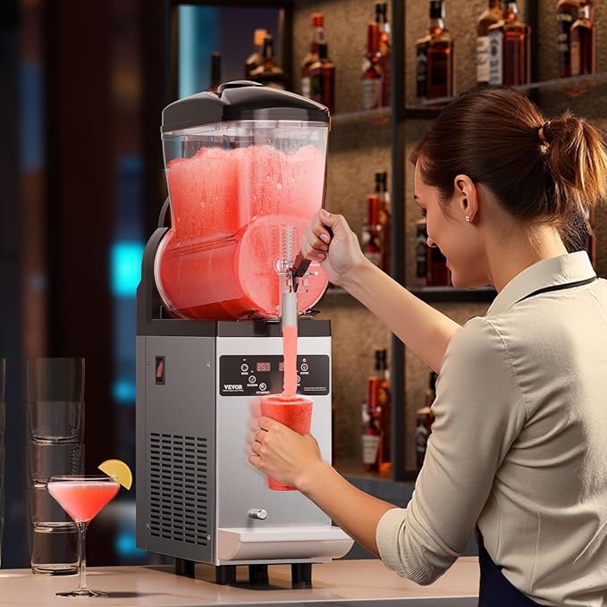 VEVOR Commercial Slushy Machine, 12L Single Tank Frozen Drink Machine, 48 Cups Stainless Steel Margarita Smoothie Frozen Drink Maker, Slushie Maker for Home Party Restaurants Cafe Bars