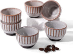 Ceramic Espresso Cup set of 6, One Shot Coffee Cups,Tiny Cofffee Mugs Demitasse for Espresso, Vertical Stripes Espresso Cup Set of 6 (Top Kiln-Gray & Bottom Dark Brown)