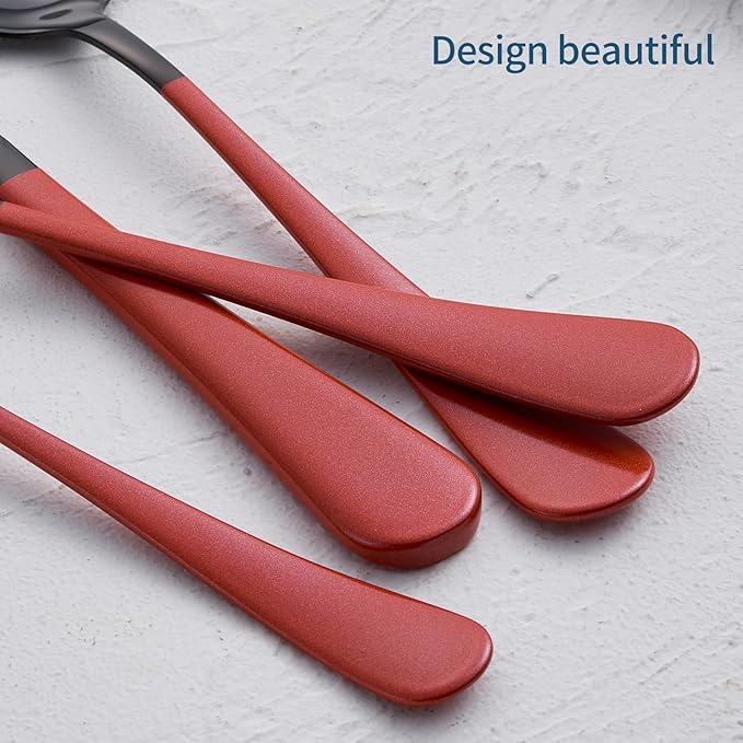 20-Piece Red Silverware Set 18/0 Stainless Steel Black Silverware Set Red Handle Cutlery Black Set Service for 4 Dinner Knives Forks Spoons Set Black Flatware SetFinish Dishwasher Safe