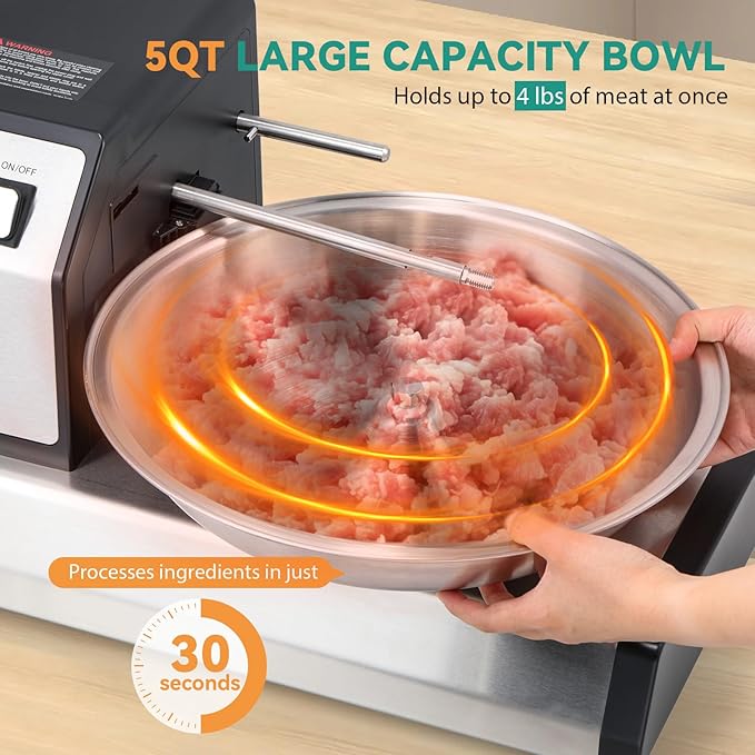 Newhai Commercial Food Processor, 5QT Vegetable Chopper Meat Grinder Mincer, Heavy Duty Electric Veggie Mincer, Stainless Steel Removable Bowl 1-15 Timer 250W 110volt Home&Restaurant