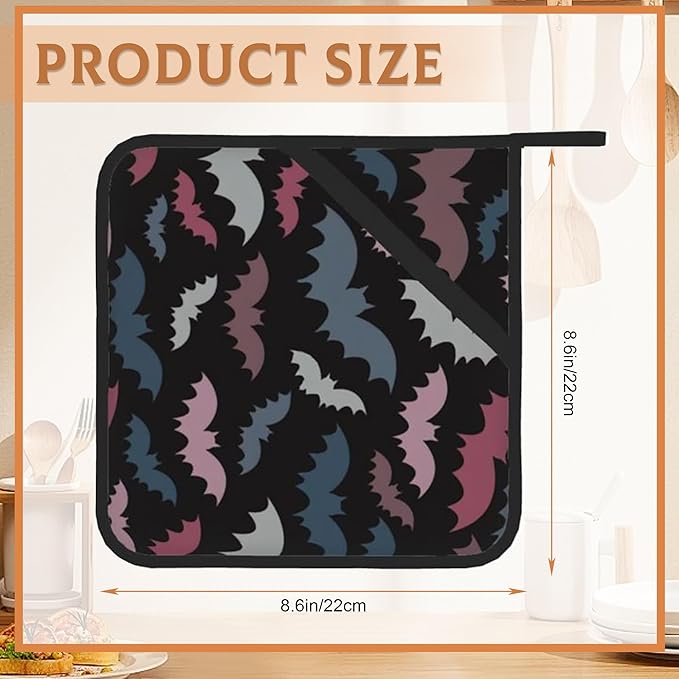 Colorful Bats Pot Holders Set of 2 Heat Resistant Potholders,Fire Oven Hot Pads for Kitchen Cooking Baking Barbecue