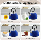 Lily's Home 2 Quart Stainless Steel Whistling Tea Kettle, the Perfect Stovetop Tea and Water Boilers for Your Home, Dorm, Condo or Apartment. (Blue)