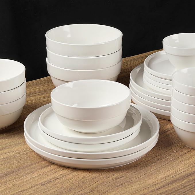 HAPPY KIT Large Serving Bowls 7 Inch 40 Ounces Soup Bowls,White Ceramic Salad Bowl Set of 3 for Kitchen,Pasta Bowls, Pho, Noodle, Cereal - Dishwasher & Microwave Safe