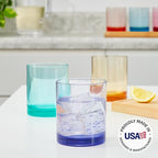 US Acrylic Classic Plastic Reusable Drinking Glasses (Set of 6) 12oz Rocks Cups Assorted Colors | BPA-Free Tumblers, Made in USA | Top-Rack Dishwasher Safe