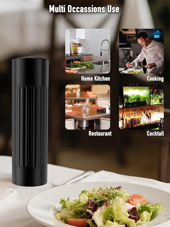 Pepper Grinder Mill, Professional Grade Manual Pepper Grinder, High Output Heavy Duty Pepper Mill Grinder, Refillable, Aluminum Matte Black, Stainless Steel Burrs, Adjustable Coarseness Grind Settings