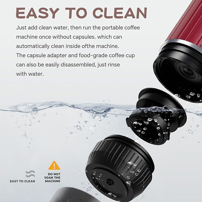 Portable Electric Espresso Machine,Travel Coffee Maker for Camping,Car Coffee Maker Self-Heating with USB-C, 12V, With Ground Coffee & NS Capsule for RV, Hiking, Office(Red)