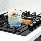 GANAZONO Enamel Milk Pan Mini Butter Warmer 7 Inch Non-stick Milk Heating Pot Small Enamelware Saucepan with Wood Handle for Heating Liquid Portions 10CM Light Green