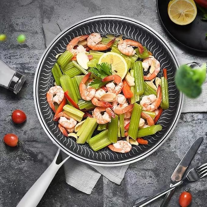 Non Stick Frying Pan,11.6 Inch Hybrid Nonstick Frying Pan,Non Stick Stainless Steel Skillet, Dishwasher and Oven Safe,Compatible with All Cooktops.