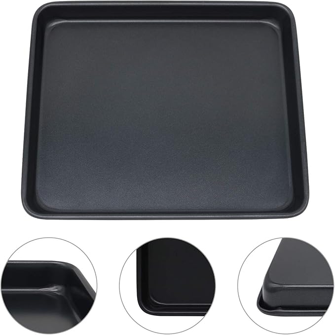 Toaster Oven Pans Set of 2, Shinsin 11-Inch Nonstick Baking Sheet Pans and Trays, 1/8 Thicker Replacement Small Baking Tray Accessories for Cookie, Non Toxic and Easy Clean and Diswasher Safe,Black
