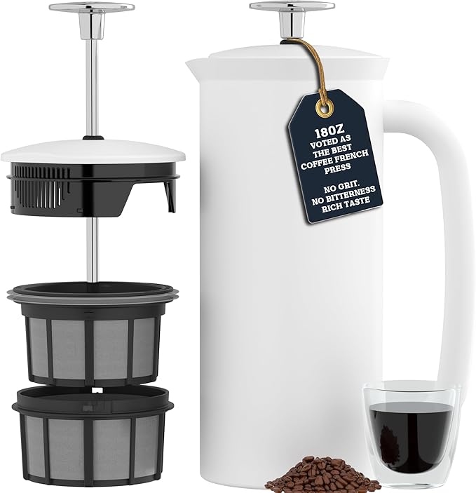 ESPRO P7 French Press Coffee Maker - Double-Walled Stainless Steel Insulated with Micro-Filter, 18 Ounces, Matte White