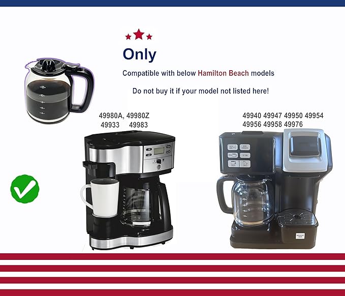 12 Cup Replacement Glass Carafe for Hamilton Beach Coffee Maker Flex Brew 49933 49980A 49980Z 49940 49947 49950 49954 49956 49958 49976, NOT fit 49902 49904, 46290 46299 46293 43874 49630 49615