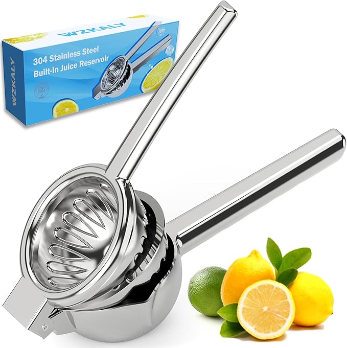 Lemon Squeezer Stainless Steel - Heavy Duty Solid Metal Squeezer Bowl - Large Manual Citrus Press Juicer and Lime Squeezer - 2 in 1 hand Juicer - Store Juice -No Splashing (Silver)