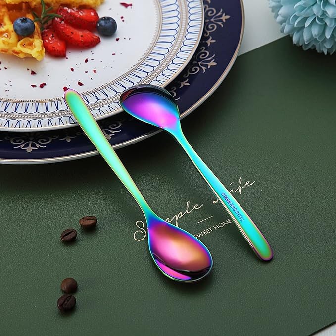 Rainbow Demitasse Espresso Spoons, 5.5'' Mini Coffee Spoons, Set of 6, Stainless Steel, Dishwasher Safe