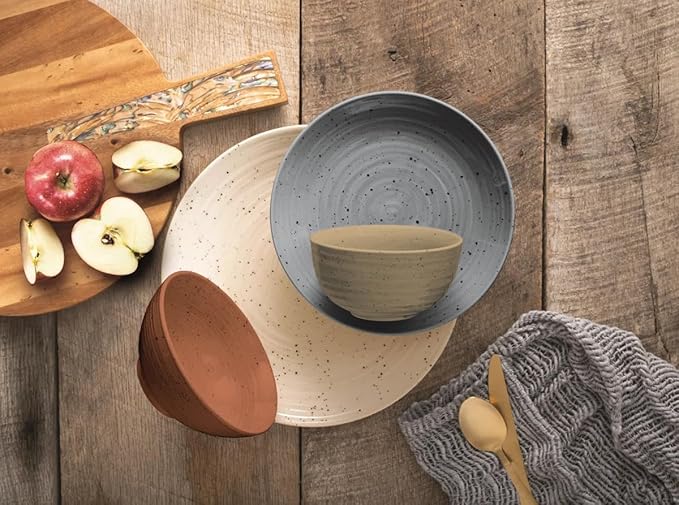 Sango Siterra Painter's Palette 16-Piece Stoneware Dinnerware Set - Service for 4, Ceramic Plates and Bowls Sets, Chip Resistant, Rustic Dishware, Microwave & Dishwasher Safe Kitchen Dishes