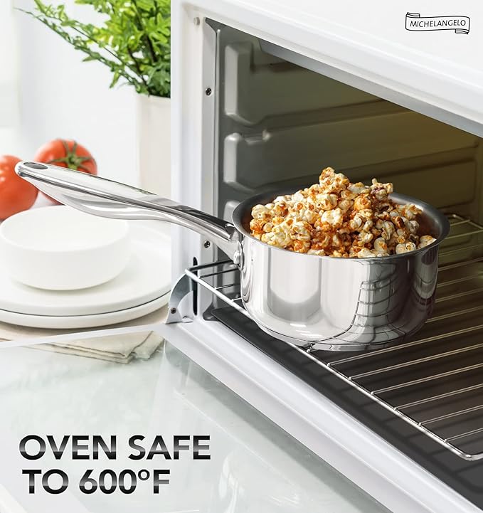 MICHELANGELO 3 Qt Saucepan with Lid, 3-ply Stainless Steel Sauce Pan, No Coating, Even Heating, for All Cooktops & Induction Compatible - Silver