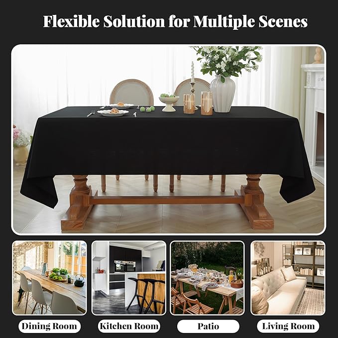 Laolitou Square Table Cloth Linen Waterproof Textured Black Tablecloth, Washable Wrinkle Free Spill Proof Fabric Tablecloths for Dining Table Farmhouse Kitchen Holiday, 60x60 Inch