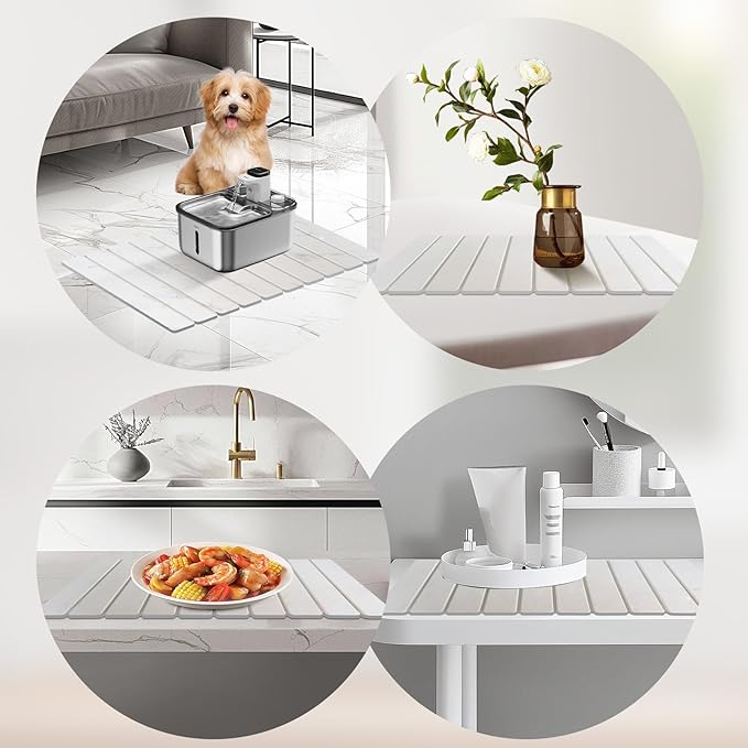 Hopegiver Stone Drying Mat for Kitchen Counter, 23.62"x15.35" Marble-Pattern Quick Dry Dish Mat, Elegant Absorbent Diatomaceous Earth Mat for Dishes Countertop Sink Bathroom, Includes Sanding Block