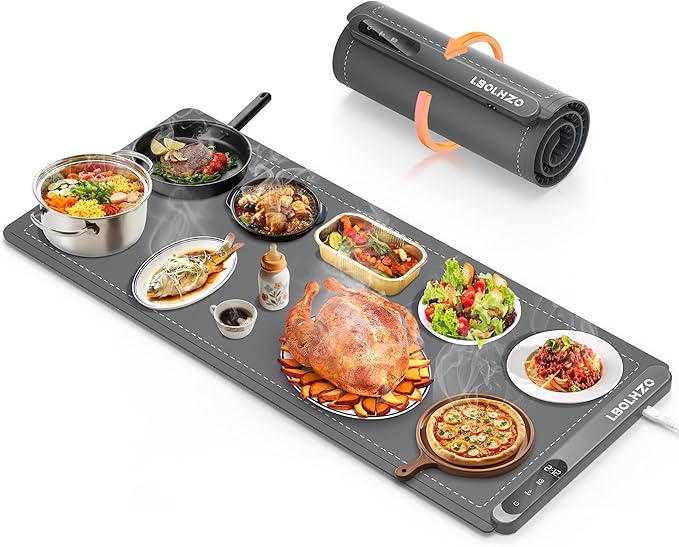 Warming Mat For Food Extra Large 36"x16" 580W Food Warmer Chafing Dishes for Buffet,Food Warming Mat,Food Warmers for Parties Buffet,Portable Heating Pad 6 Level Temp 6 Hour Timer