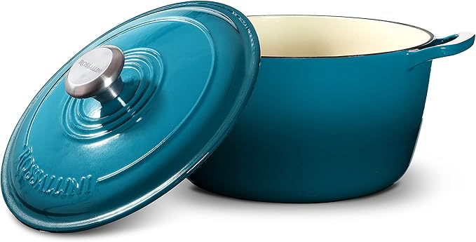 Signature Enameled Cast Iron Dutch Oven, Non-Stick Serving Pot with Tight Fitting Lid for Perfect Roasting, Baking, Sauteing, and Bread Making | 3.5Q (3.3L) - Ocean Blue
