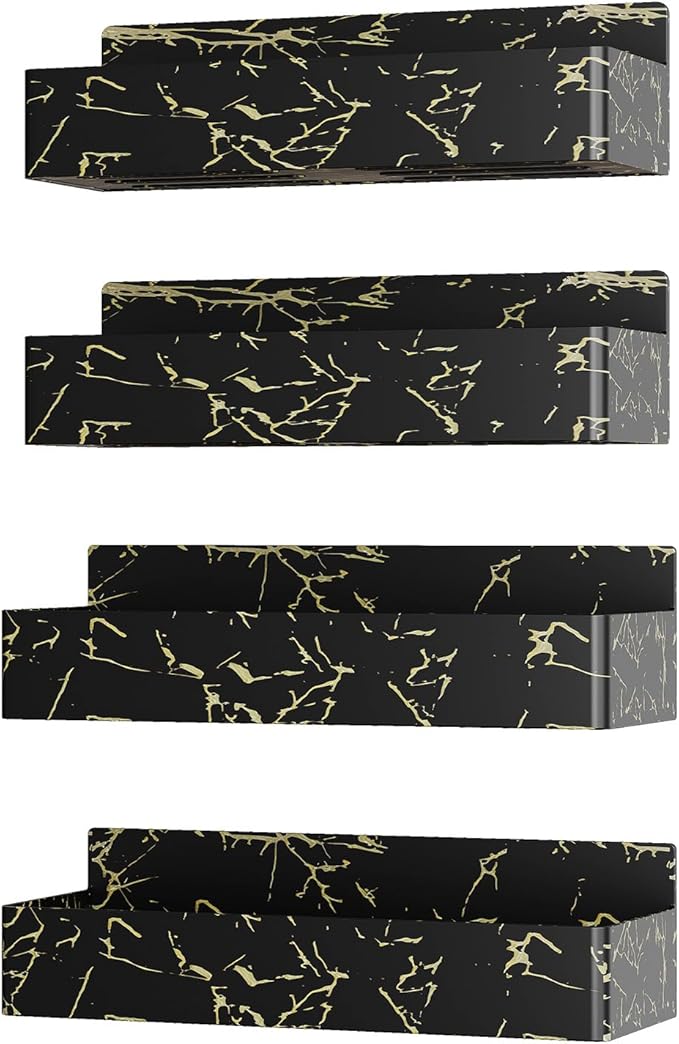 Magnetic Spice Rack for Refrigerator, Kitchen Organizer and Storage Shelf, Black Gold(4 Pack)