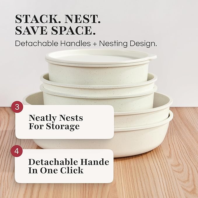 GOURMETIFIC® Pots and Pans Cookware Set [11 PIECES] - Non Toxic Ceramic Coated Cooking Ware - Induction, Gas & Oven Kitchenware - Non Stick Pot & Pan with Removable Handles & Stackable (Mint Green)