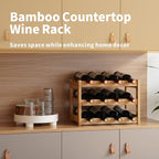 VASMIA Bamboo Wine Rack, Sturdy and Durable Wine Storage Cabinet Shelf, Wine Racks Countertop for Pantry,Kitchen,3-Tier 12 Bottles Wine Rack Natural