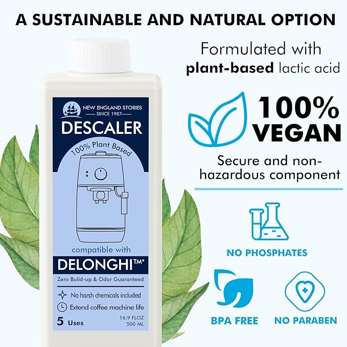 10 Uses DeLonghi Compatible Descaling Solution, Specially Designed to Clean Delonghi Coffee Machines and Maker - 33.8oz Espresso Coffee Maker Cleaner, Coffee Pot Cleaning Limescale Remover