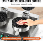 VEVOR Commercial Waffle Maker, Dual-Head Round Waffle Baker Machine, 2460W Non-Stick Stainless Steel Belgian Waffle Iron with Temp and Time Control, Handle, for Restaurant Bakery Snack Bar Family