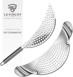 Pot Strainer Set 2 Pieces Stainless Steel Strainers Set, Easy Draining Durable Dishwasher Safe, Work for All Cooking Kitchenware, Noodles Pasta Fruit Veggies Food Strainers