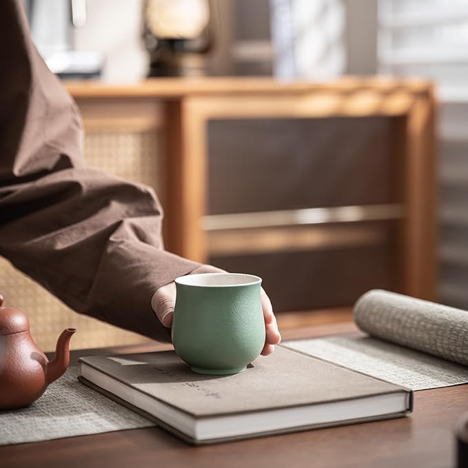 4-Oz Ceramic Espresso Cups Set - Multi-Color, Handle-Free Design for Home & Cafe | Dishwasher-Safe Stoneware Cups (brown, 2)