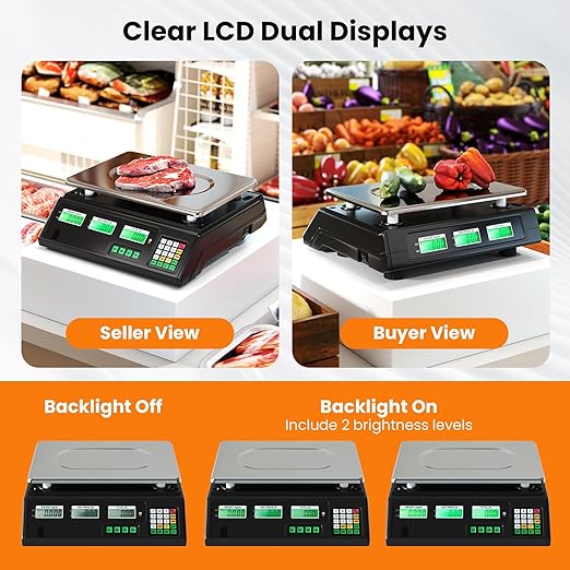 Goplus 88lb/40kg Price Computing Scale, Digital Commercial Food Scale with Counting Function, Stainless Steel Platform, Dual LCD Display for Farmers Market, Retail, Deli, Not for Trade