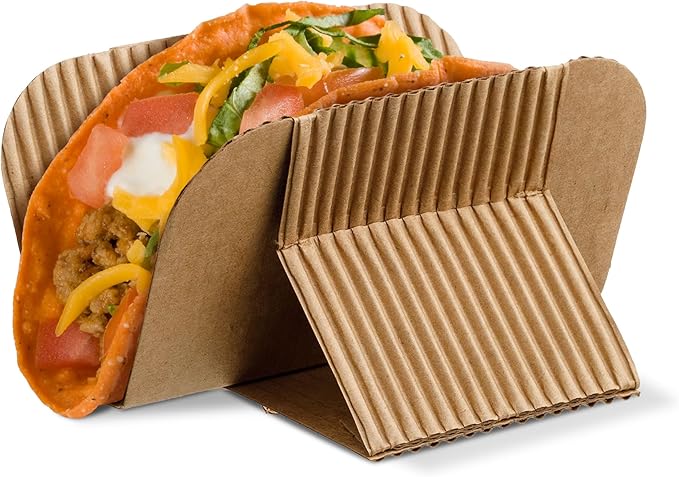 [200 COUNT]Harvest Pack Disposable Kraft Taco Holder Stand Tray, Taco Plates Serving Rack for Taco Shells Tortillas Hot Dogs Waffle Shawarmas Gyros Pita Bread Pocket Wraps, Taco Party Taco Tuesday