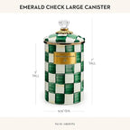 MACKENZIE-CHILDS Large Enamel Canister, Kitchen Storage Container with Lid, Green-and-White Emerald Check