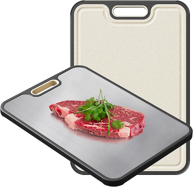 Titanium Cutting Boards for Kitchen - Double Sided Cutting Board with Juice Groove & Non-Slip Feet, Food Grade Chopping Board, Dishwasher Safe & Knife-Friendly (16"x11")