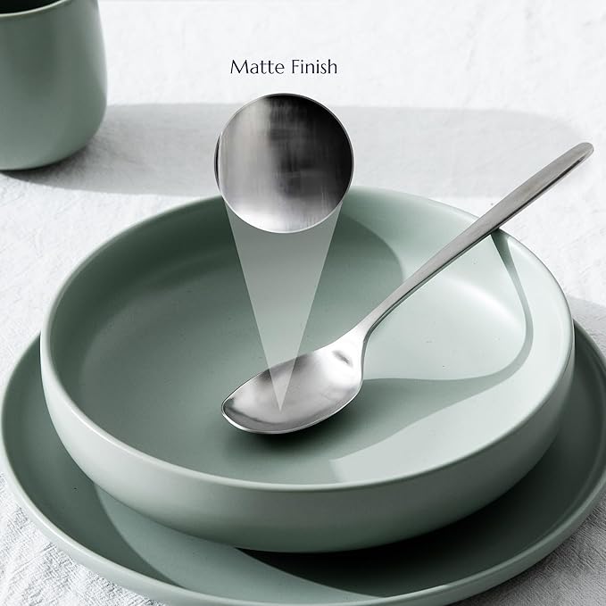 JazzUpCo Ava Flatware Flatware non toxic 18/10 stainless steel dishwasher safe (Matte Silver, 12 Person Set (60 Pieces))